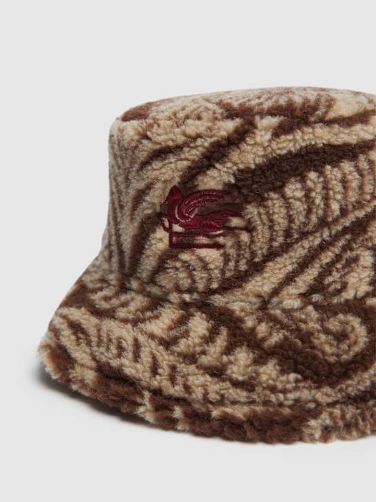 Etro: Printed wool blend teddy bucket hat - ブラウン - kids-boys_1 | Luisa Via Roma