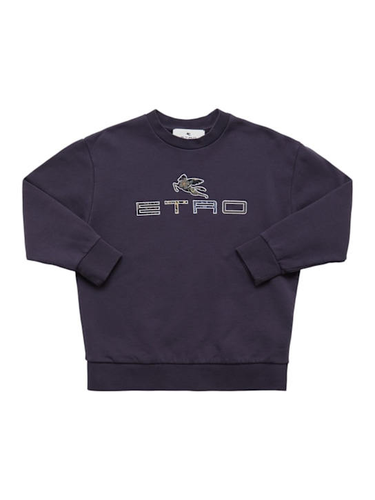 Etro: Embroidered cotton sweatshirt - ブルー - kids-boys_0 | Luisa Via Roma