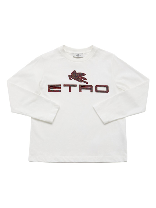 Etro: Printed cotton jersey l/s t-shirt - オフホワイト - kids-boys_0 | Luisa Via Roma