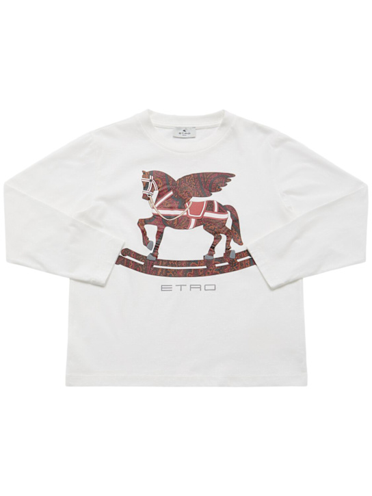 Etro: Printed cotton jersey l/s t-shirt - オフホワイト - kids-girls_0 | Luisa Via Roma