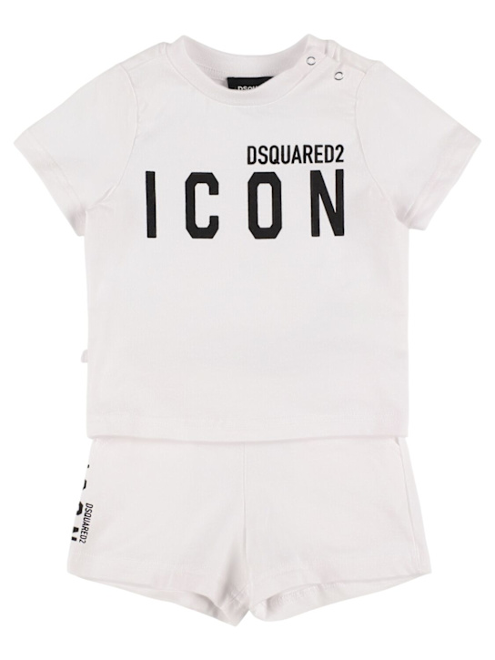 Dsquared2: Cotton blend t-shirt & sweat shorts - ホワイト - kids-boys_0 | Luisa Via Roma