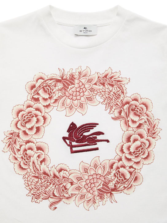 Etro: Embroidered cotton jersey t-shirt - ホワイト/レッド - kids-girls_1 | Luisa Via Roma