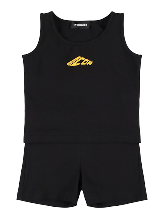 Dsquared2: Cotton blend tank top & sweat shorts - Black - kids-boys_0 | Luisa Via Roma