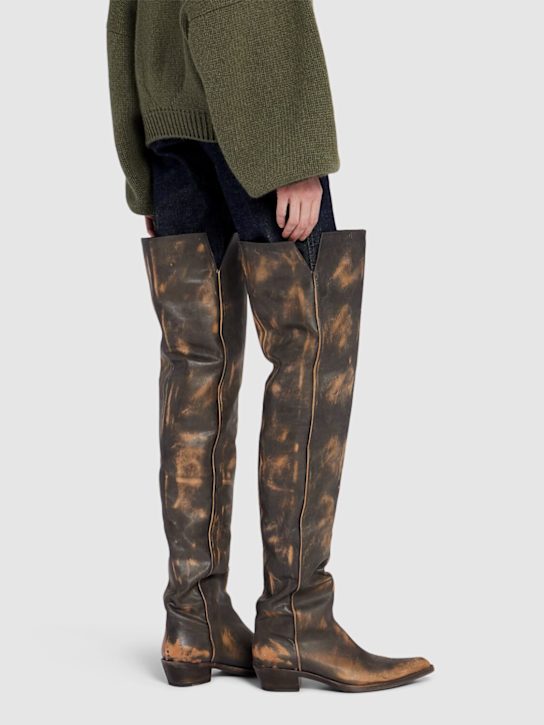 Khaite: 35mm Clive leather over the knee boots - Vintage Black - women_1 | Luisa Via Roma