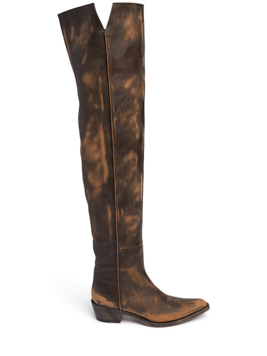 Khaite: 35mm Clive leather over the knee boots - Vintage Black - women_0 | Luisa Via Roma