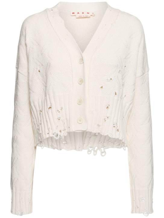 3d disheveled jacquard cotton cardigan - Thumbnail 1