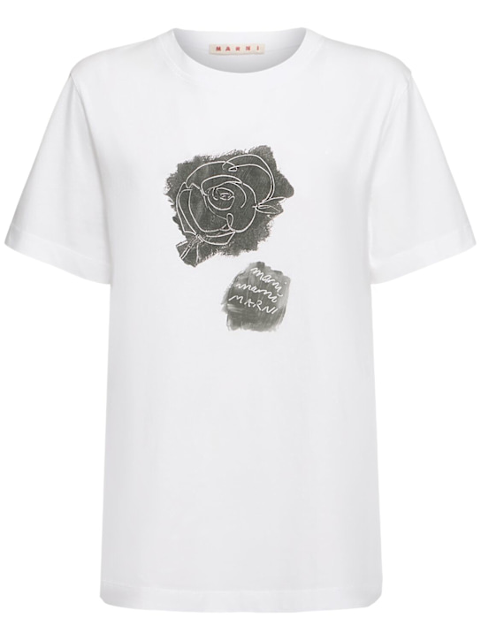 Marni: Printed rose brushed cotton t-shirt - women_0 | Luisa Via Roma