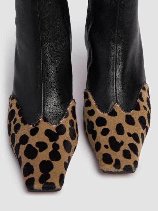 Khaite: 85毫米Nevada豹纹印花及踝靴 - Camel / Black - women_1 | Luisa Via Roma