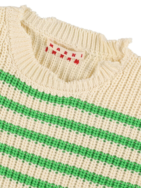 Marni Junior: Suéter de algodón a rayas - Blanco/Verde - kids-boys_1 | Luisa Via Roma