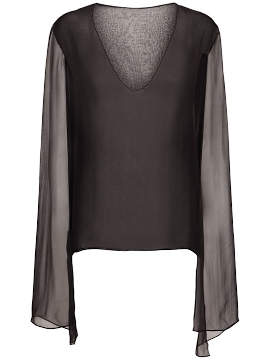 Alberta Ferretti: V-neck sheer silk shirt - women_0 | Luisa Via Roma