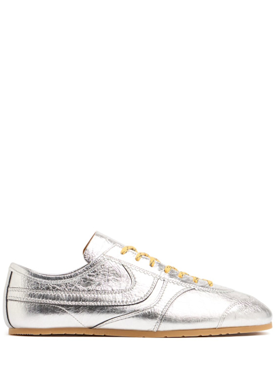 Dries Van Noten: Metallic leather sneakers - Silver - men_0 | Luisa Via Roma