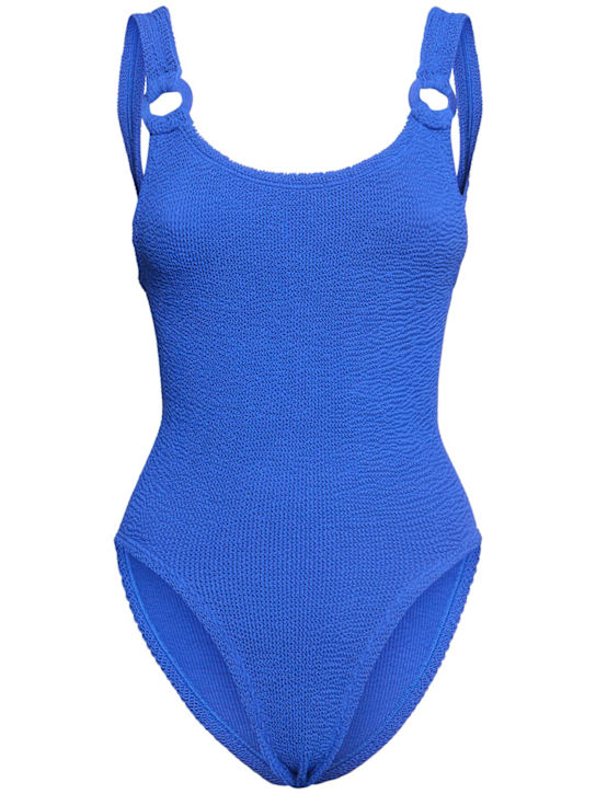 Hunza G: Domino one piece swimsuit w/ rings - Blue - women_0 | Luisa Via Roma