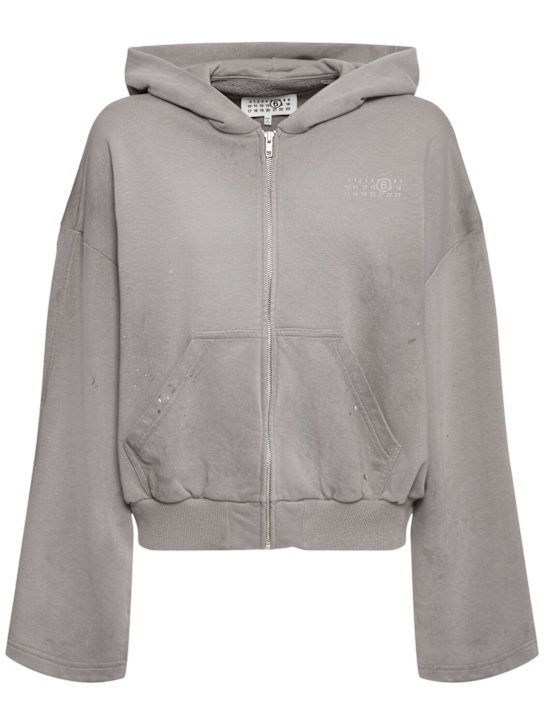 MM6 Maison Margiela: Cotton jersey hoodie w/ zip - women_0 | Luisa Via Roma