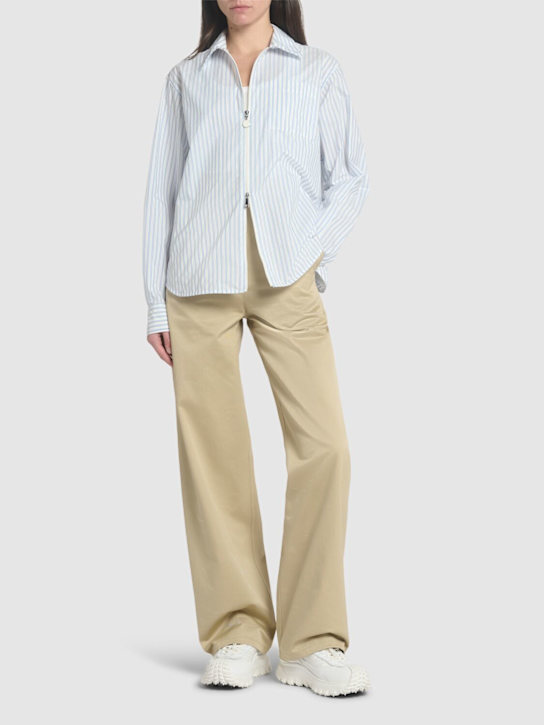 Moncler: Striped nylon hooded zip-up shirt jacket - White/Blue - women_1 | Luisa Via Roma