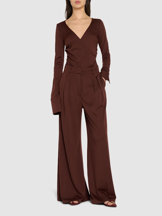 Max Mara: Natale pleated wool wide pants - women_1 | Luisa Via Roma