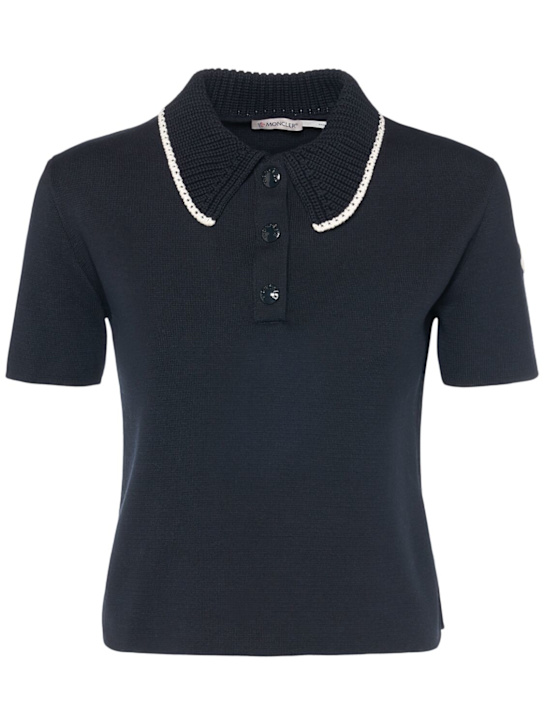 Moncler: Cotton knit polo shirt - Navy - women_0 | Luisa Via Roma