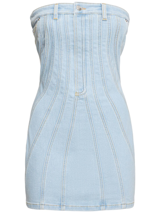 Stretch denim strapless mini dress - Thumbnail 1