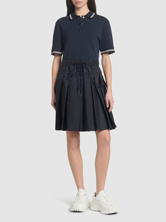Moncler: Cotton piquet short dress - Navy - women_1 | Luisa Via Roma