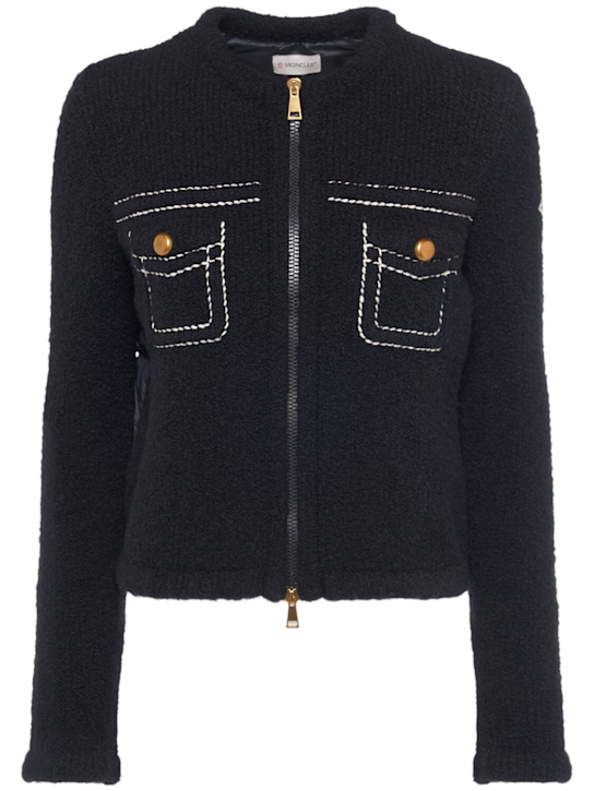 Moncler: Wool blend down cardigan - Navy - women_0 | Luisa Via Roma