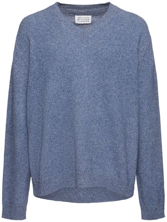 Maison Margiela: Wool & cotton knit v-neck sweater - men_0 | Luisa Via Roma