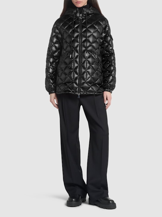 Moncler: Diamond quilted nylon down shirt jacket - Black - women_1 | Luisa Via Roma