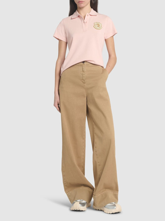 Moncler: Logo cotton piquet polo shirt - Pink - women_1 | Luisa Via Roma