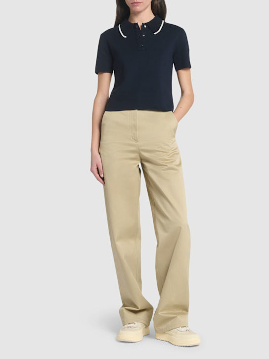 Moncler: Cotton knit polo shirt - Navy - women_1 | Luisa Via Roma