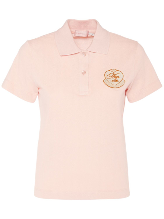 Moncler: Logo cotton piquet polo shirt - Pink - women_0 | Luisa Via Roma