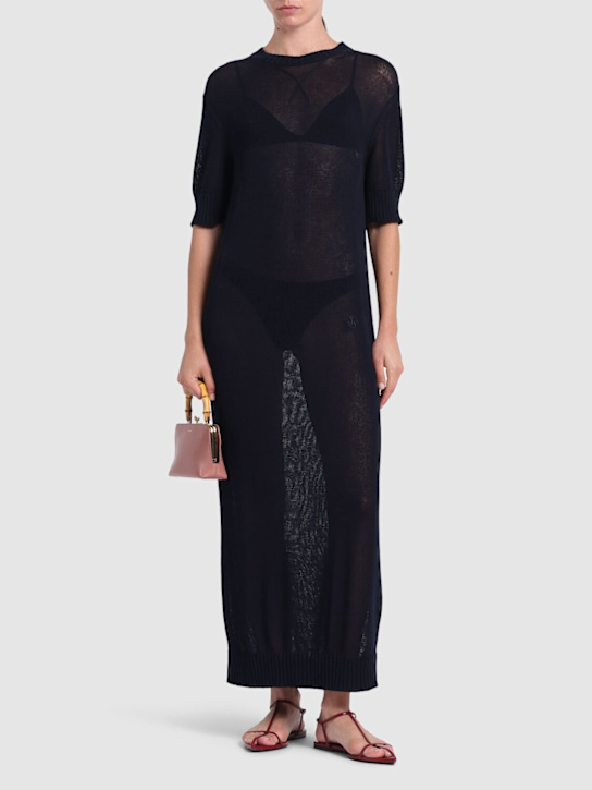 Jil Sander: Fine cotton crepe open stitch long dress - women_1 | Luisa Via Roma