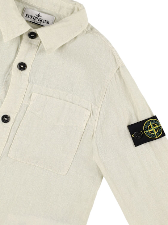 Stone Island Junior: Camisa de lino - Blanco Opaco - kids-boys_1 | Luisa Via Roma