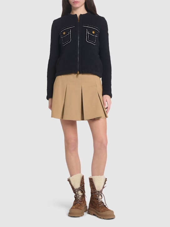 Moncler: Wool blend down cardigan - Navy - women_1 | Luisa Via Roma