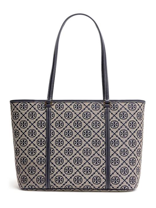 Tory Burch: Small T Monogram canvas zip tote bag - women_0 | Luisa Via Roma
