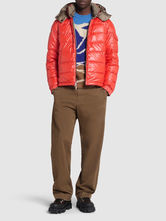 Moncler: Jonage houndstooth nylon down jacket - Beige/Orange - men_1 | Luisa Via Roma