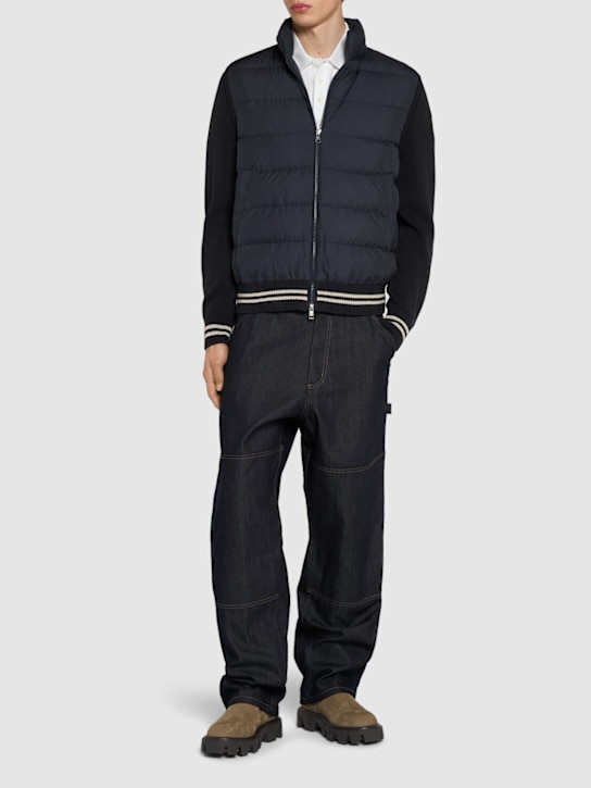 Moncler: Padded cotton down cardigan jacket - Obsidian Blue - men_1 | Luisa Via Roma