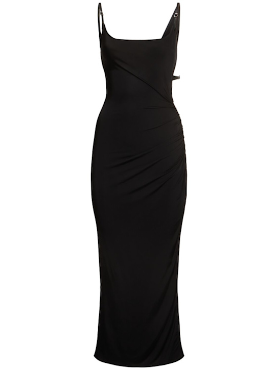MUGLER: Light shiny jersey long dress - Black - women_0 | Luisa Via Roma