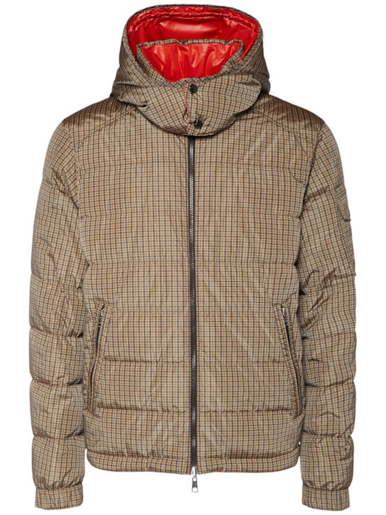 Moncler: Jonage houndstooth nylon down jacket - Beige/Orange - men_0 | Luisa Via Roma