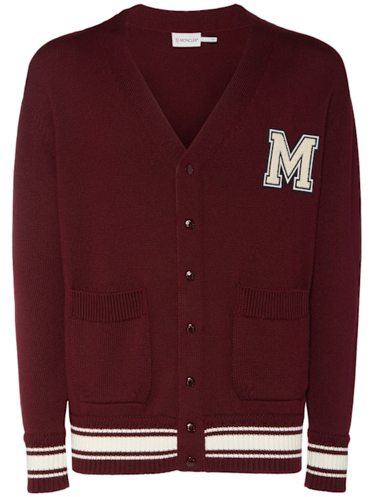 Moncler: Virgin wool knit cardigan - Grape - men_0 | Luisa Via Roma