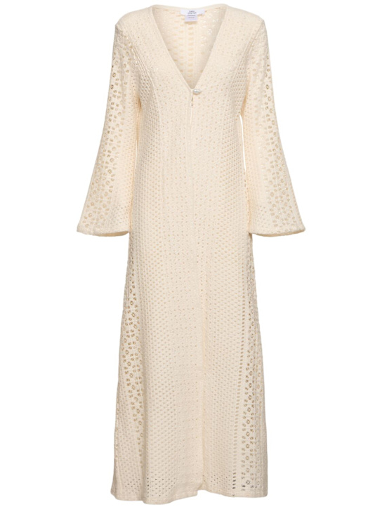 Sara Cristina: Nerea long crochet kaftan dress w/ pearl - White - women_0 | Luisa Via Roma