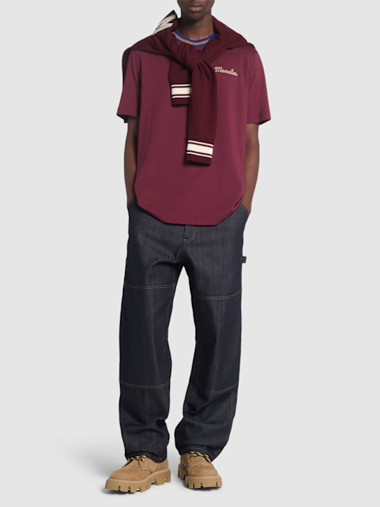 Moncler: Logo cotton jersey t-shirt - Goth Red - men_1 | Luisa Via Roma