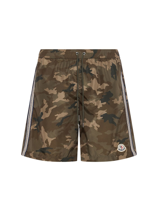 Moncler: Printed light tech swim shorts - Camouflage - men_0 | Luisa Via Roma