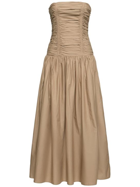 Matteau: Strapless drop waist poplin long dress - Brown - women_0 | Luisa Via Roma