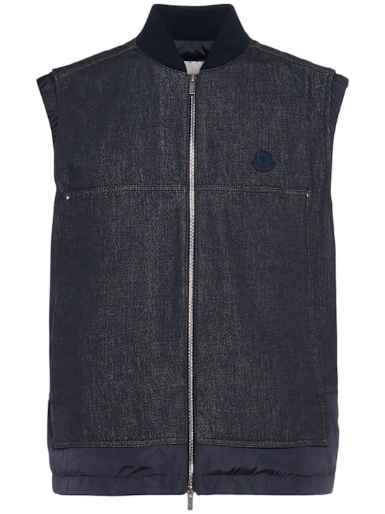 Moncler: Ranche cotton denim down vest - Denim - men_0 | Luisa Via Roma