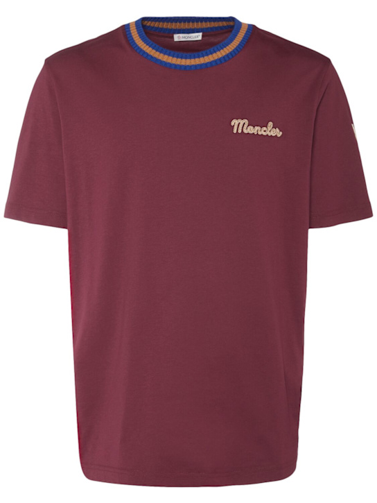 Moncler: Logo cotton jersey t-shirt - Goth Red - men_0 | Luisa Via Roma