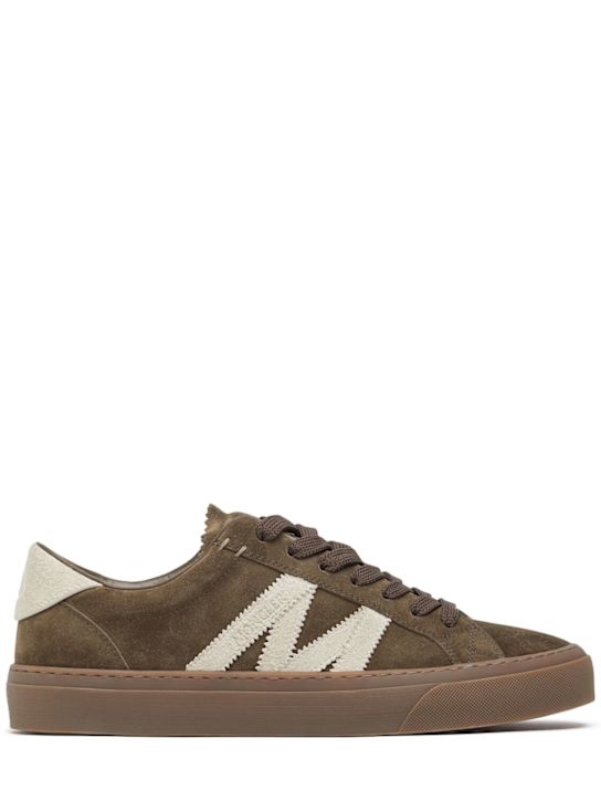 Moncler: Monaco2 suede sneakers - Olive Green - men_0 | Luisa Via Roma
