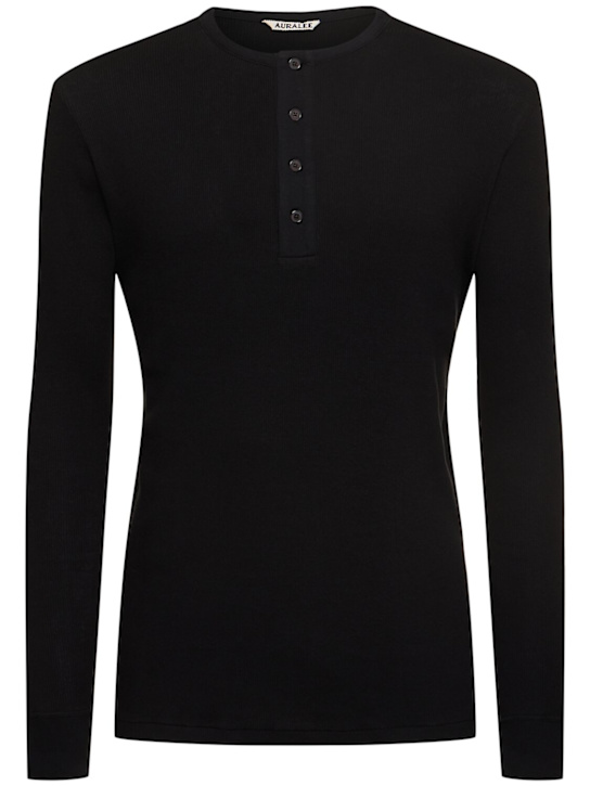 Auralee: Henly neck organic cotton rib t-shirt - men_0 | Luisa Via Roma