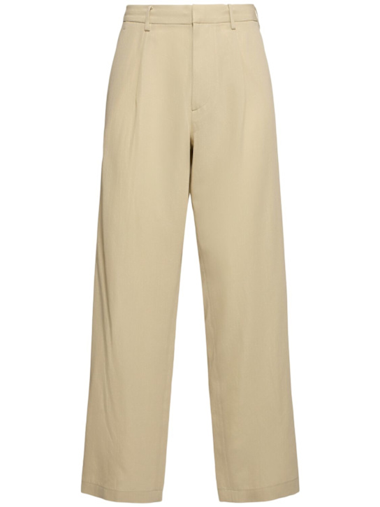Auralee: Viyella light cotton & wool pants - Light Khaki - men_0 | Luisa Via Roma