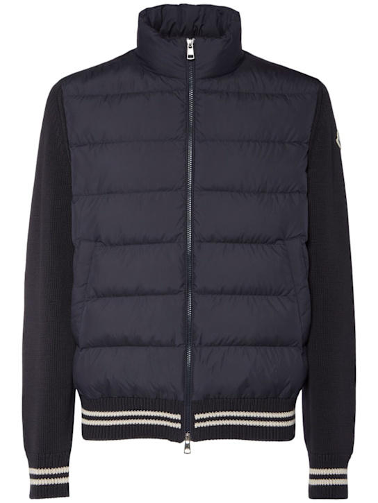Moncler: Padded cotton down cardigan jacket - Obsidian Blue - men_0 | Luisa Via Roma