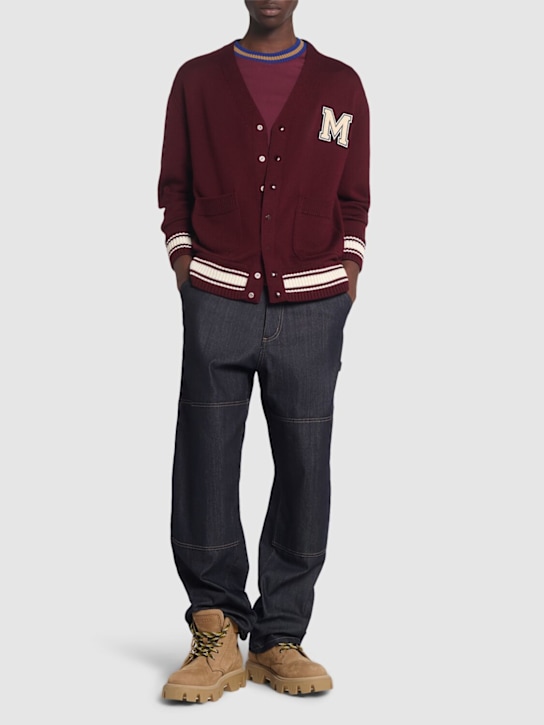 Moncler: Virgin wool knit cardigan - Grape - men_1 | Luisa Via Roma