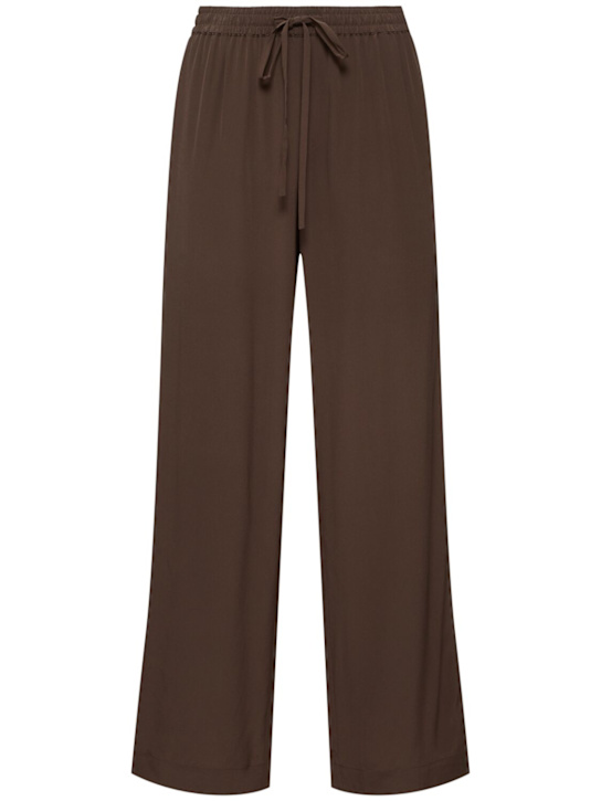 Matteau: Straight silk drawstring pants - Brown - women_0 | Luisa Via Roma
