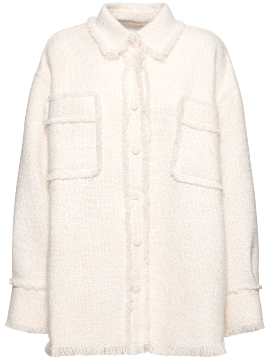 MSGM: Wool blend shirt jacket w/ fringes - women_0 | Luisa Via Roma